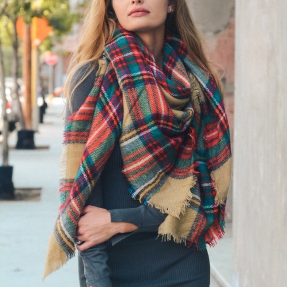 🆕 Juneau - Khaki Tartan Blanket Scarf - Picture 2 of 2
